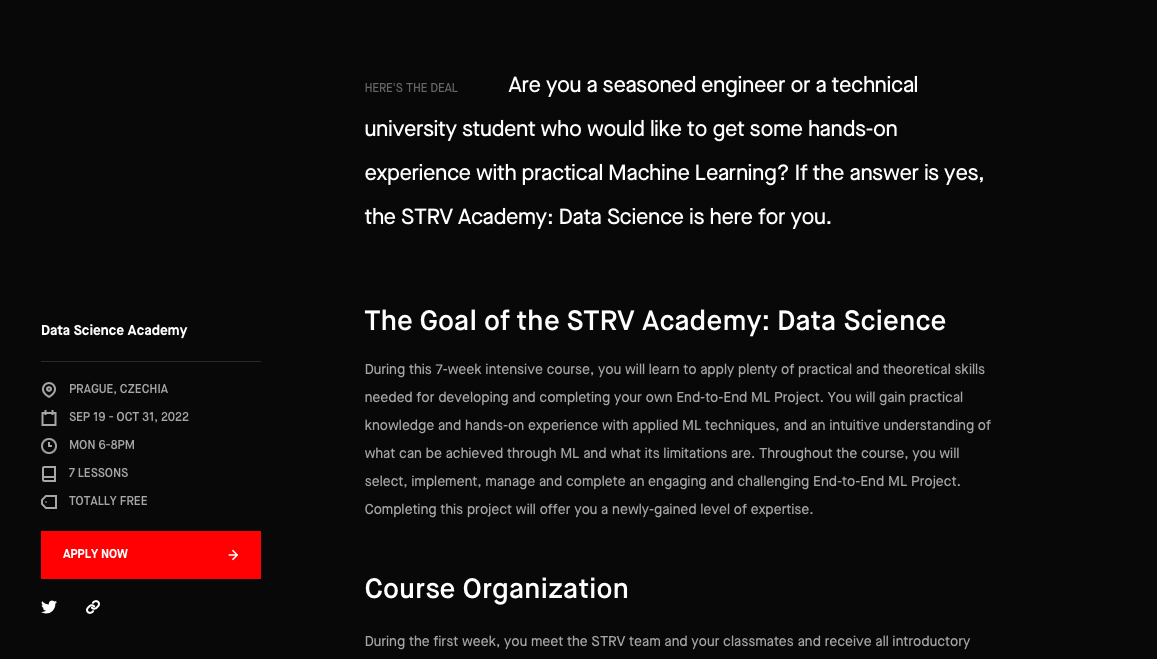 printscreen z webu firmy STRV – nabídka školení pro programátory