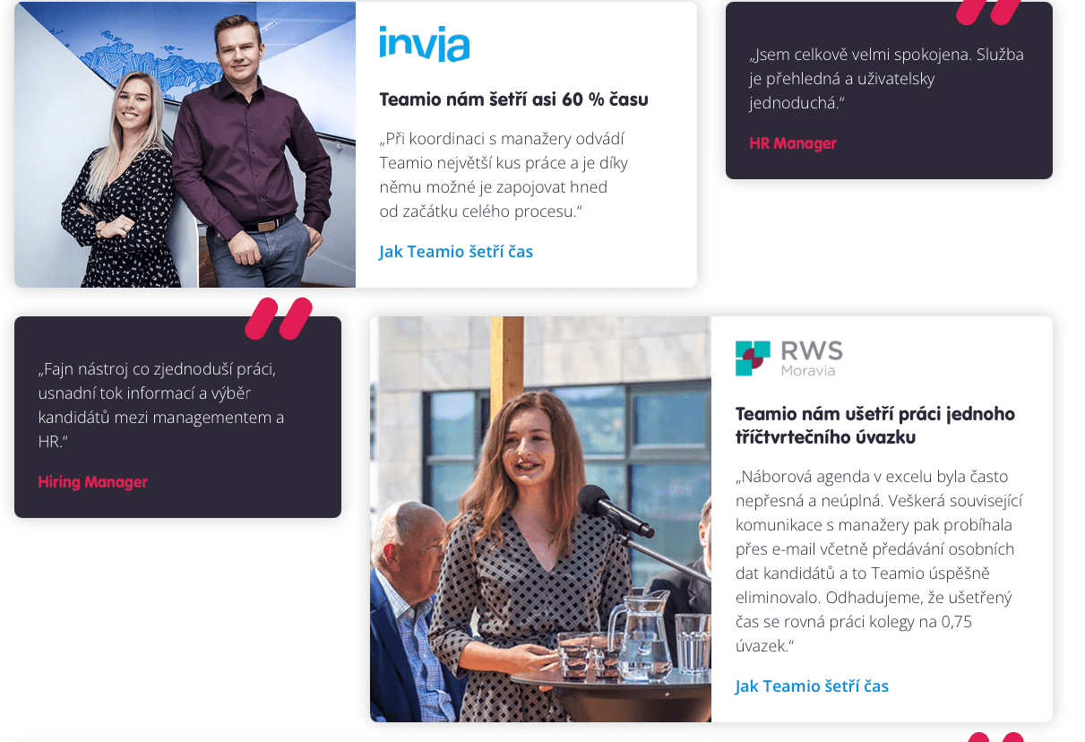 ukázky případových studií, které jsme v Obsahové agentuře zpracovali pro HR software Teamio